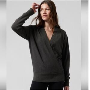 Athleta Athletic Top Women's Size L Gray Heather Purana V-Neck Wrap Sweatshirt